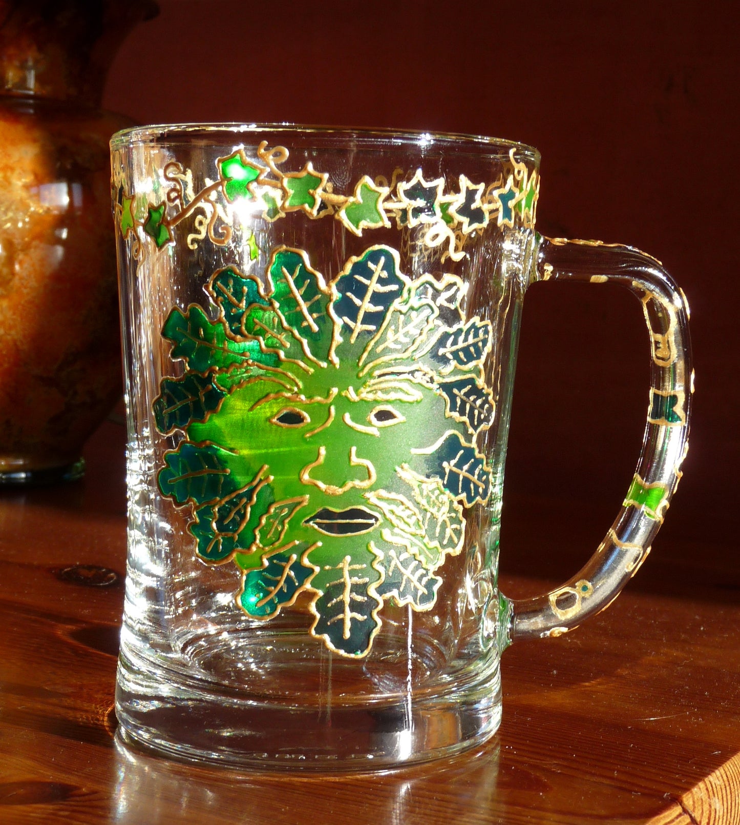 Green Man Glass Tankard
