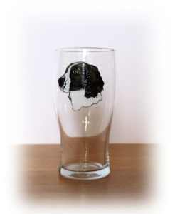 Soaniel Glass, Spaniel Design, Black and White Spaniel, dog glass