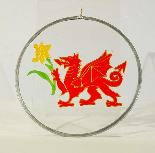 Dragon & Daffodil Glass Suncatcher