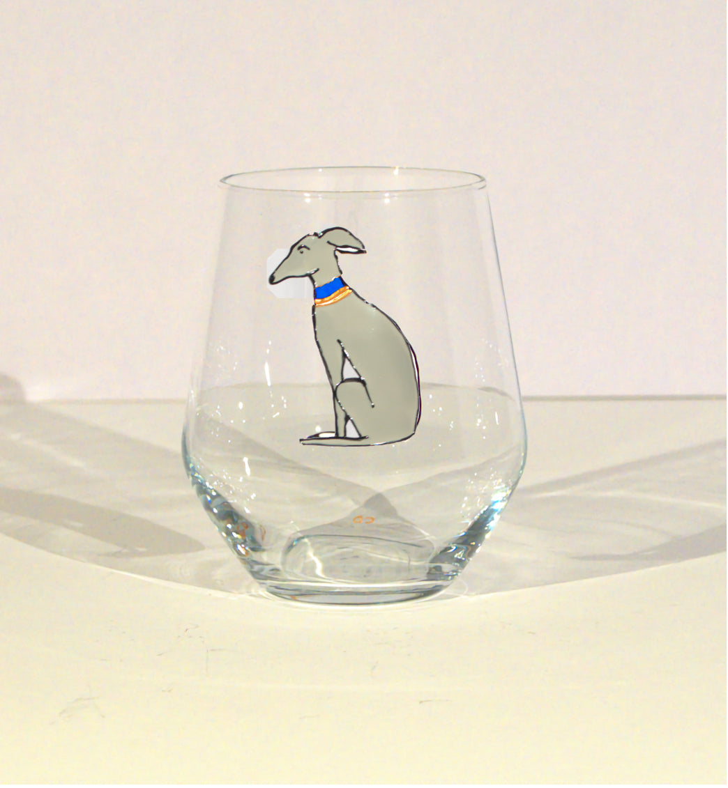 Sitting Hound (Greyhound/Whippet/Lurcher) Round Gin Glass