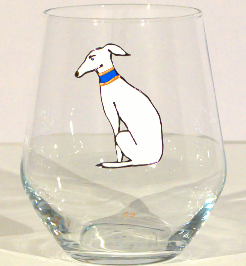 Sitting Hound (Greyhound/Whippet/Lurcher) Round Gin Glass