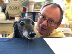Greyhound, Greyhound Rescue, Welsh Authors, Welsh Books, Welsh Writers, Greyhound Books. Penny & Chris at her book launch,children's books,childrens books,rescued greyhounds,animal books for children, isbn 9780957693241,