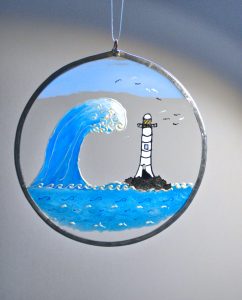 Sea views, Lighthouse, Marine Art, Marine Glass, Lighhouse Art, Welsh Gifts, Marine Gifts, The Wave, The Wave Art, Welsh Gifts, Handmade in Wales