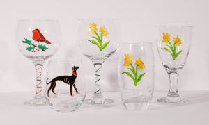 Welsh glass,greyhound glass,daffodils,daffodil glass,greyhounds,dog glasses,greyhound glasses,welsh wine glasses, welsh wine,welsh gin