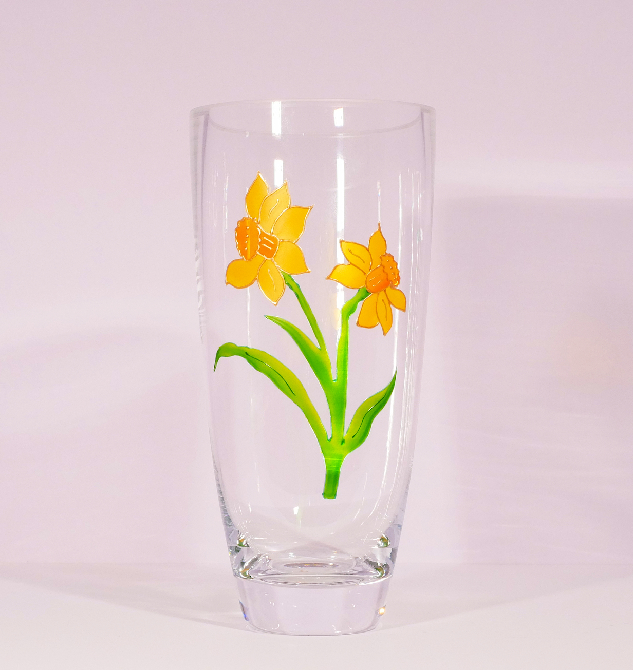 Daffodil Vase, Hand Painted Glassware