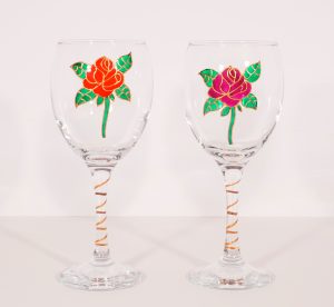 Rose Glass, Rose Wine, Red WIne Glass, Welsh WIne, Welsh Glass