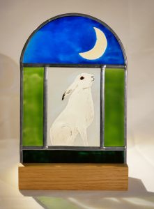 Winter Hare,Arctic Hare,Hare, Hare Art, Celtic Hare, Glass Hare, Hare Glass, Pagan Art, Welsh Art, Animal Art, MAde in Wales, Welsh Art, Welsh Craft, Crafted in Wales, Handmade in Wales