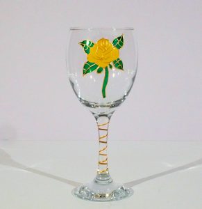 Yellow rose,yellow rose glass,rose glass,rose wine glass,yellow rose glassware,rose glassware,hand painted glass,rose gift,yellow rose gift,rose as a gift,